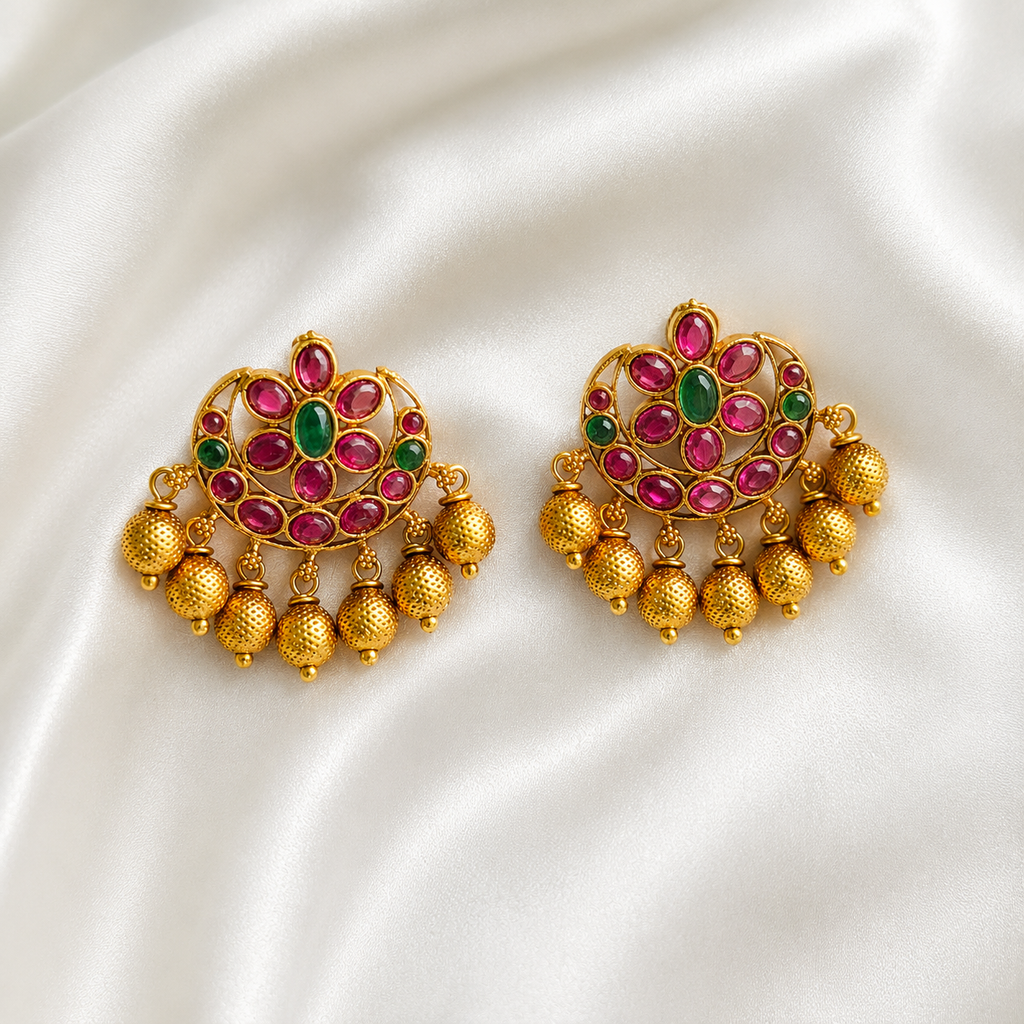 Ruby Emerald Chandbali Necklace Set with Earrings