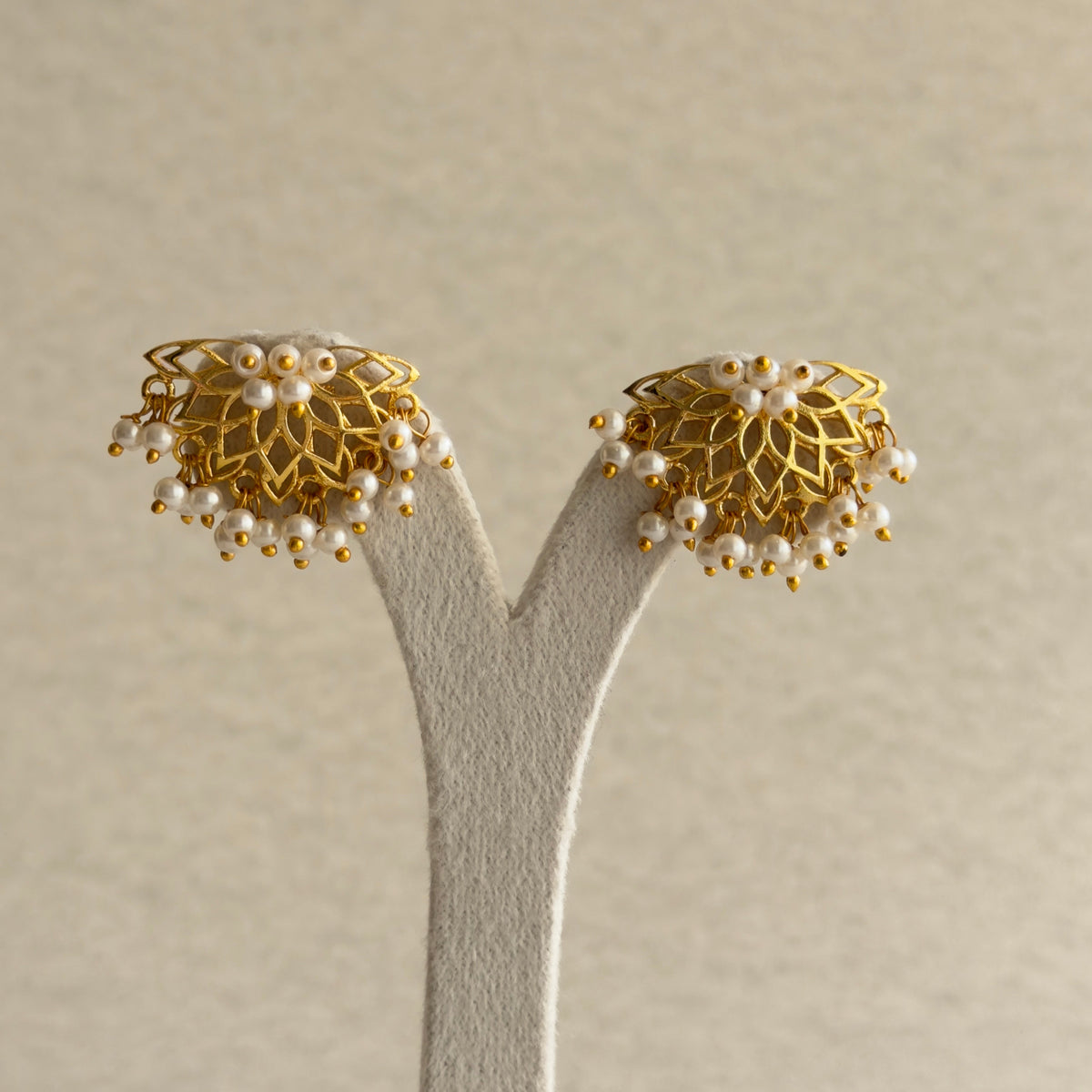 Lotus Filigree Pearl Drop Stud Earrings