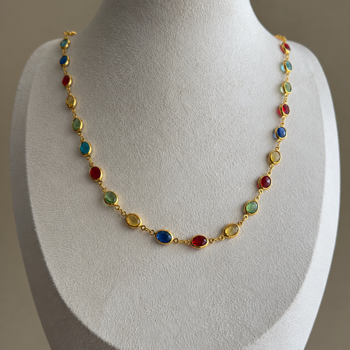 Multicolour Oval Crystal Chain Necklace