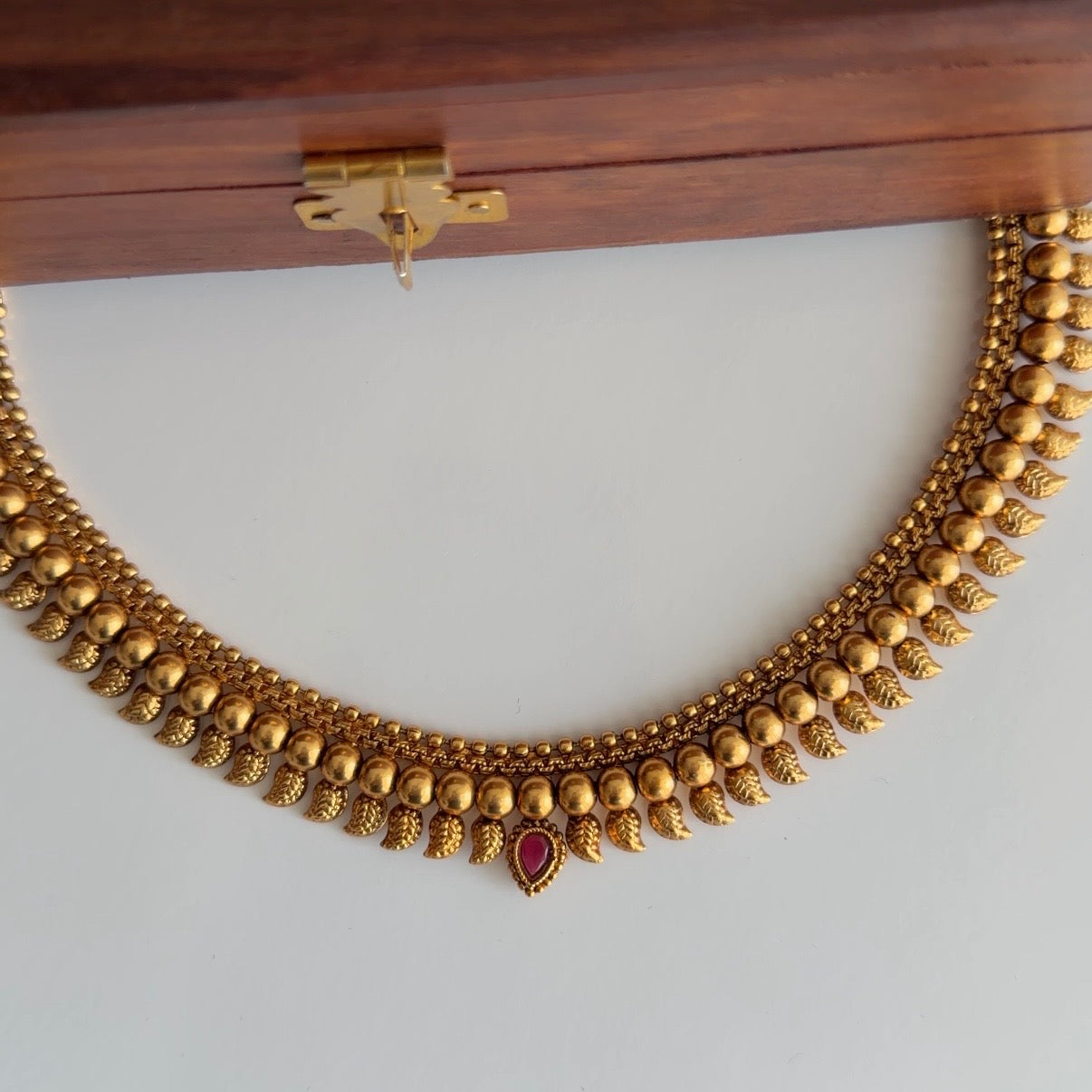 Antique Gold Temple Necklace & Chandbali Earrings Set