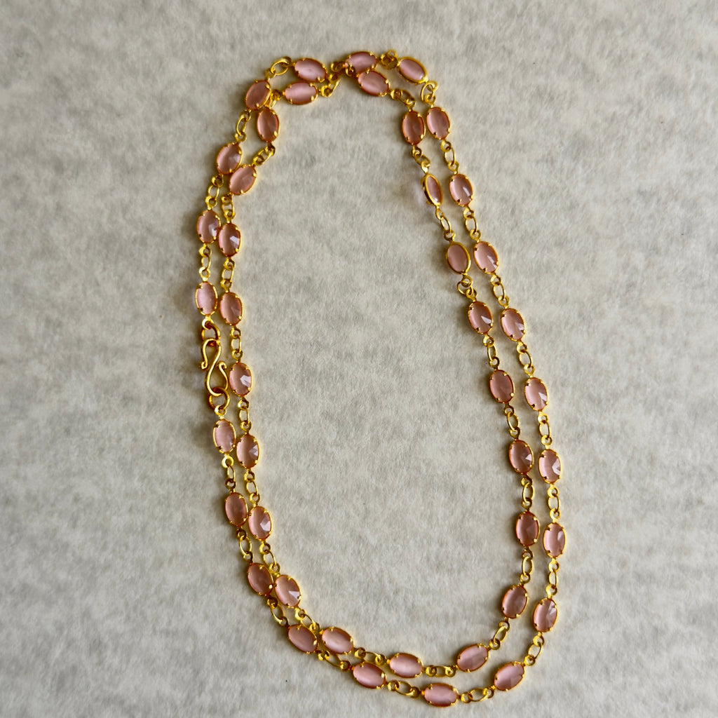 Baby Pink Stone Long Chain Necklace