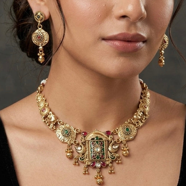 Rajwadi Temple Necklace & Earrings Set