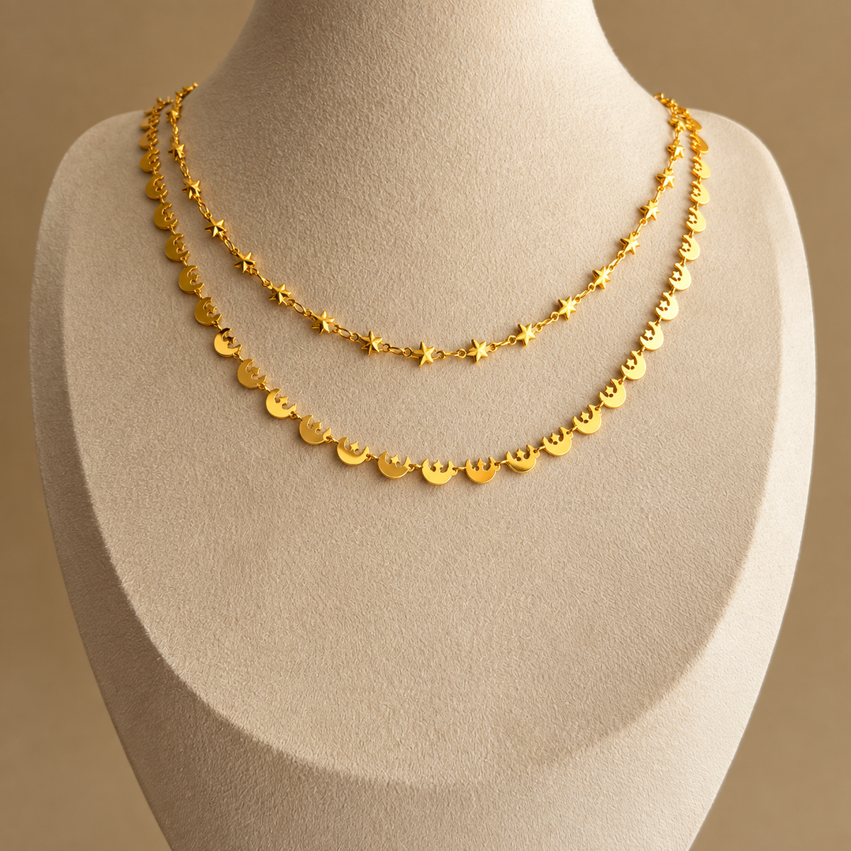 Celestial Star & Moon Double Layer Necklace