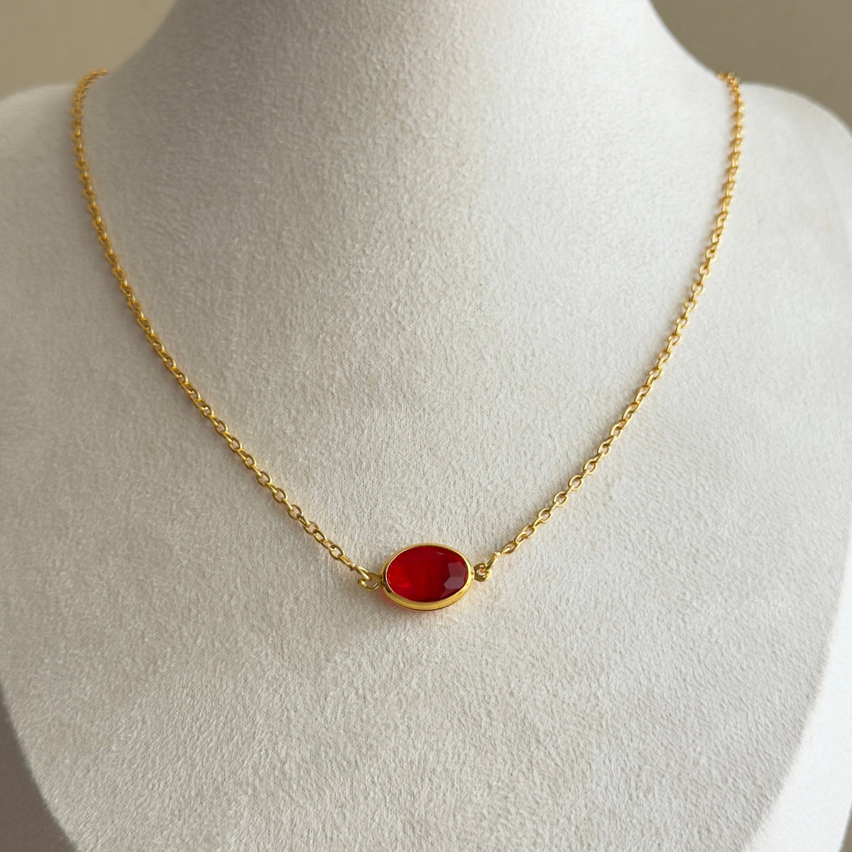 Ruby Red Oval Solitaire Pendant Necklace