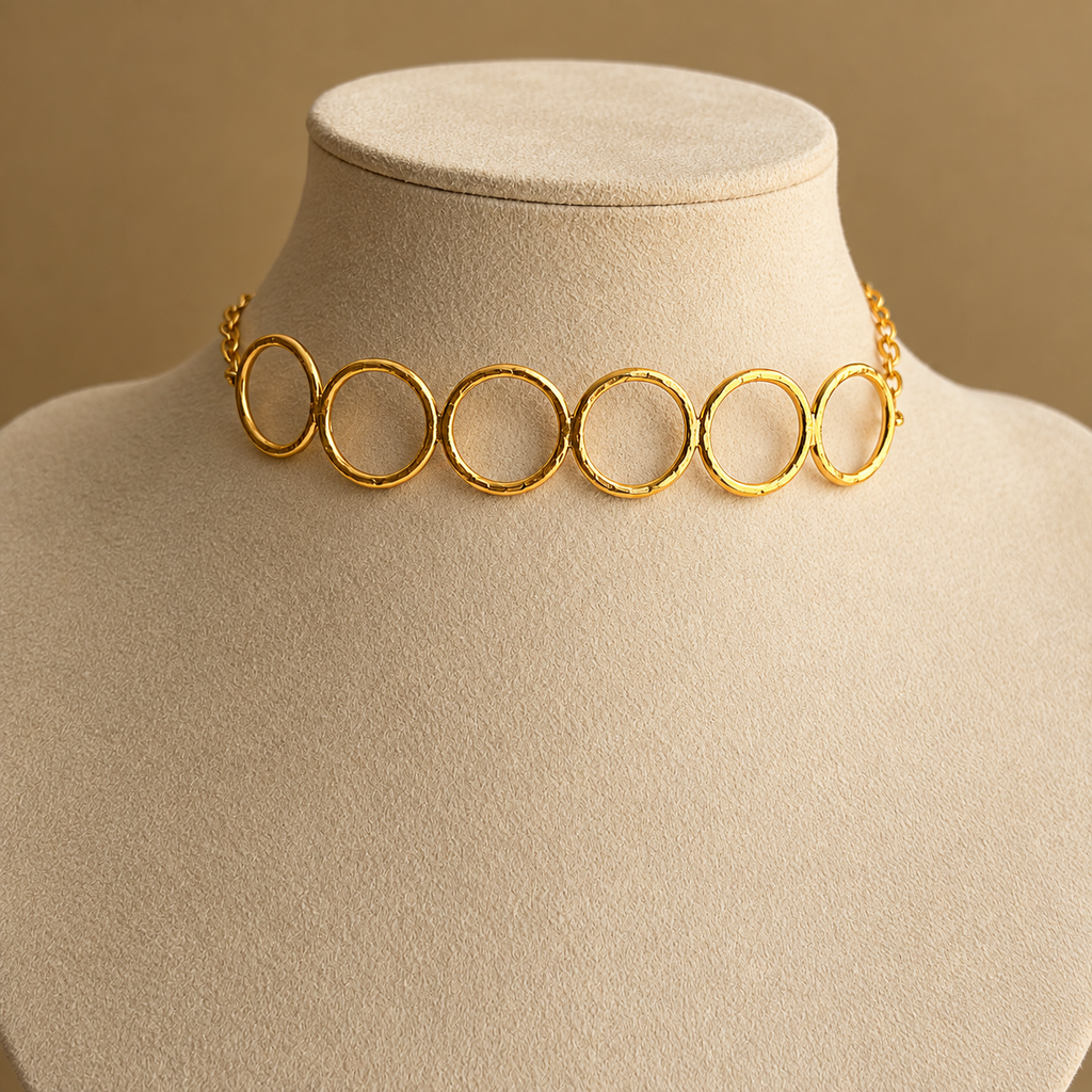 Gold Circle Choker & Earrings Set