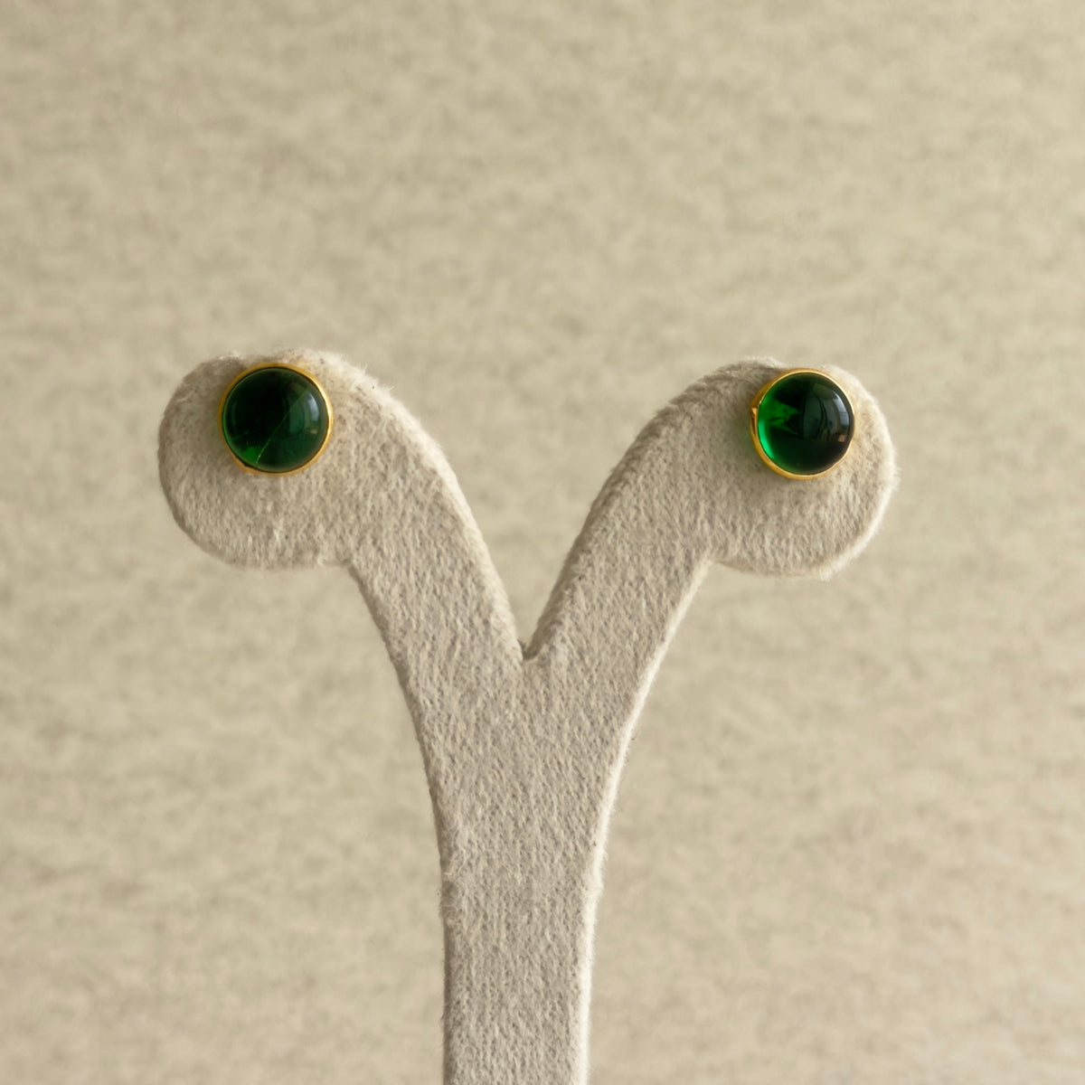 Emerald Cabochon Bezel Stud Earrings