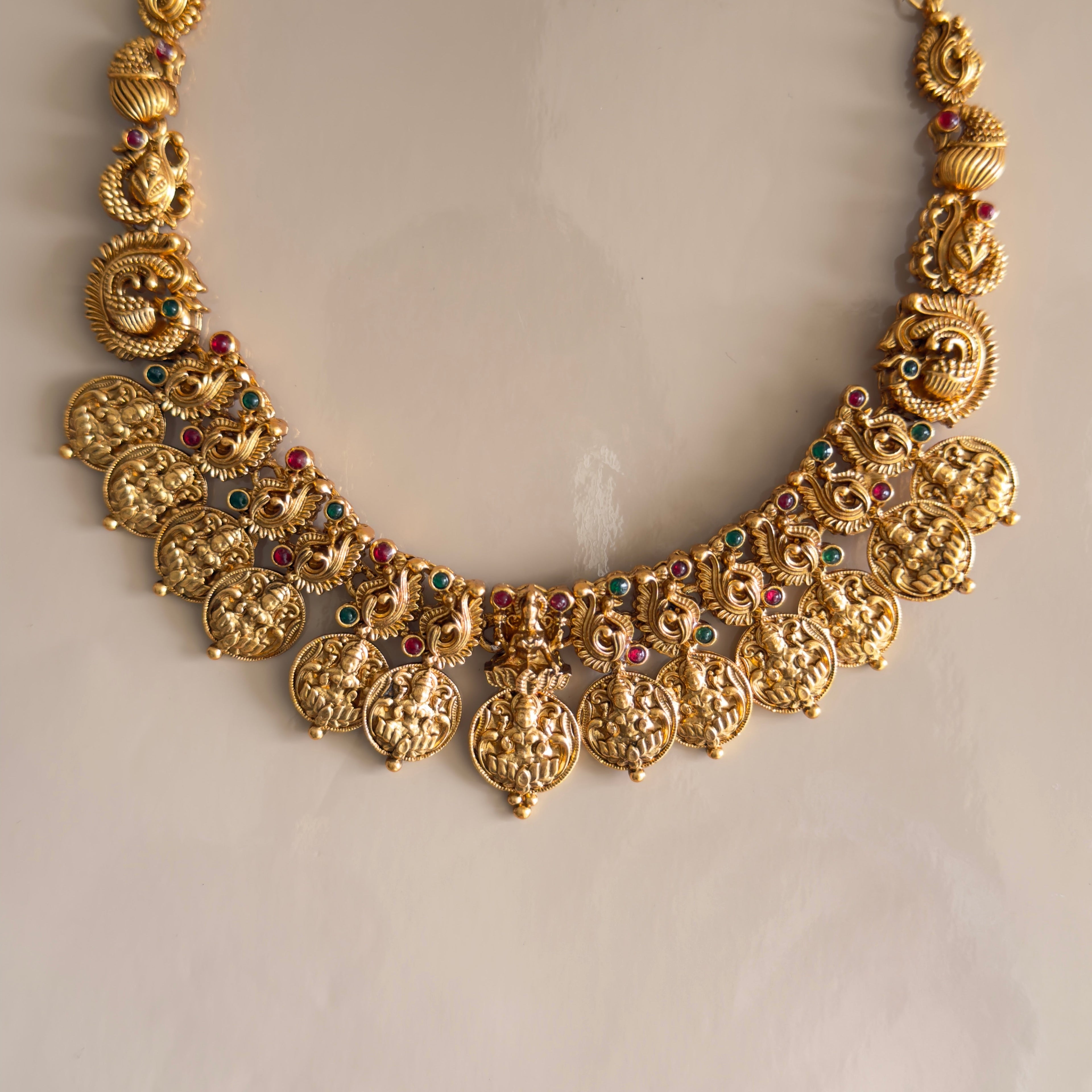 Lakshmi Temple Coin Necklace & Earrings Set