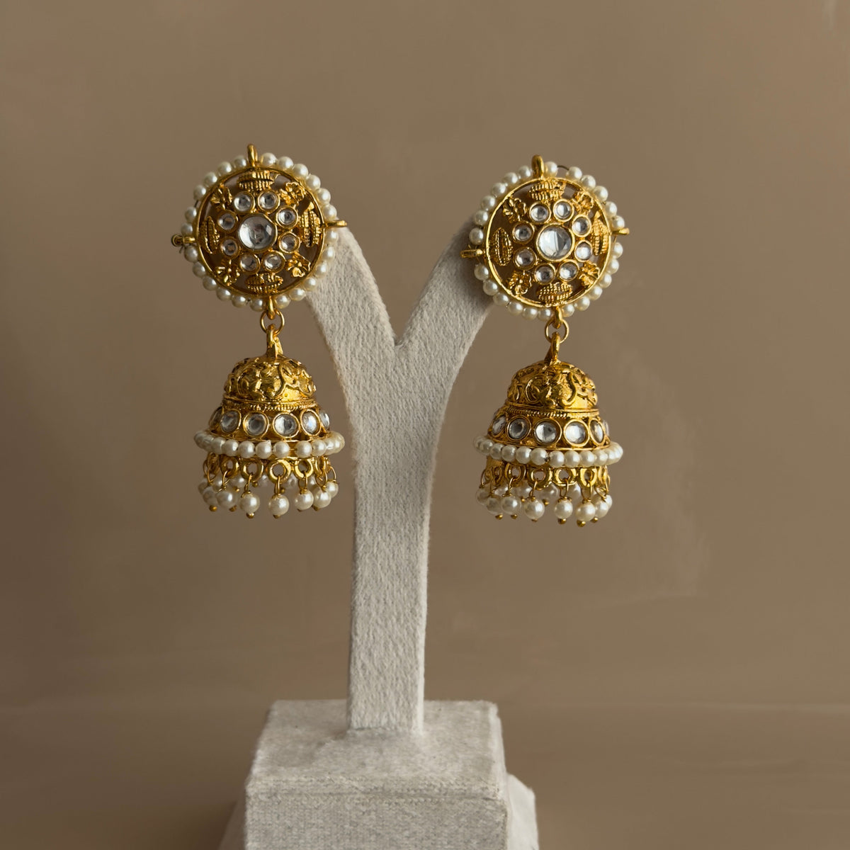 Kundan Pearl Jhumka Earrings