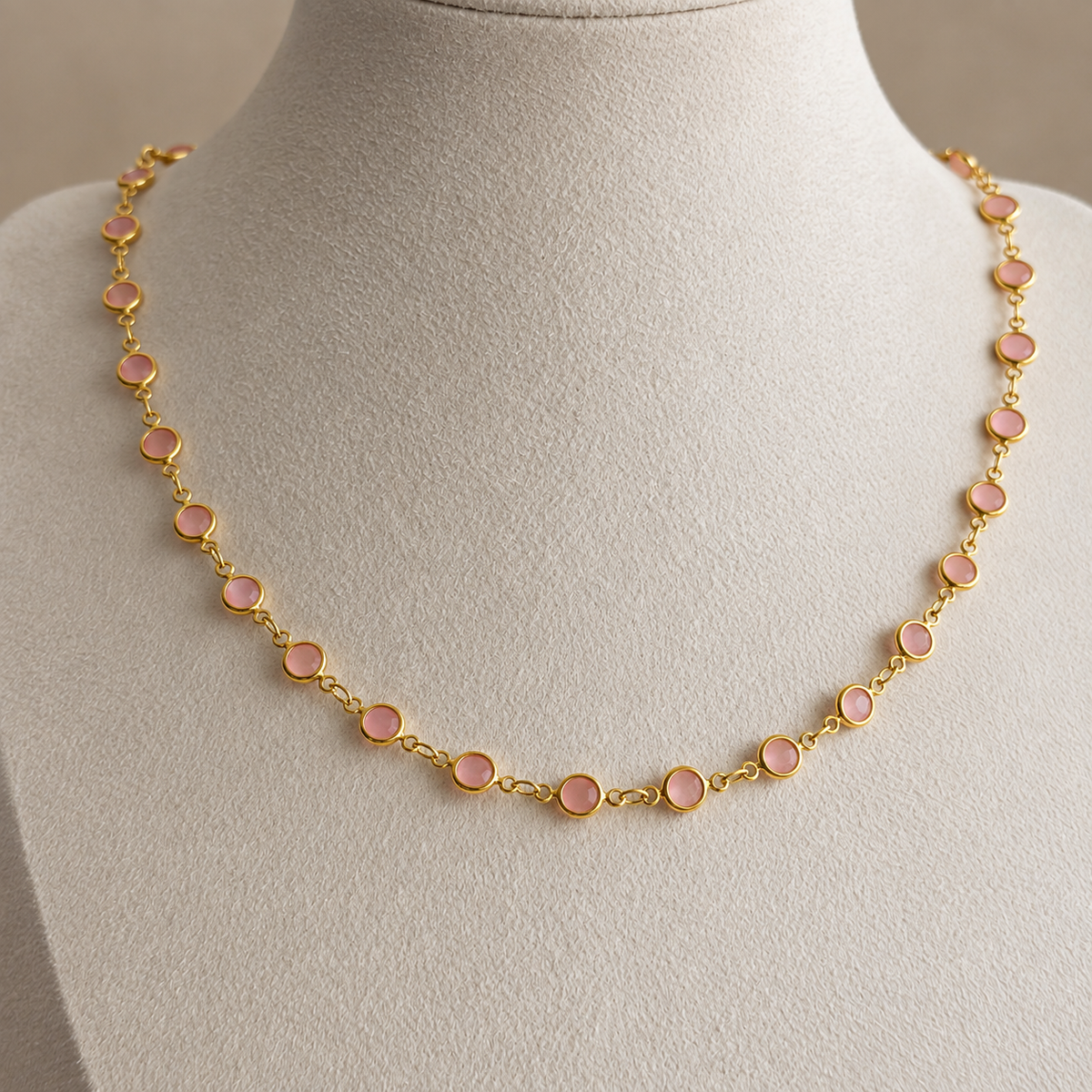 Pink Crystal Station Short Necklace