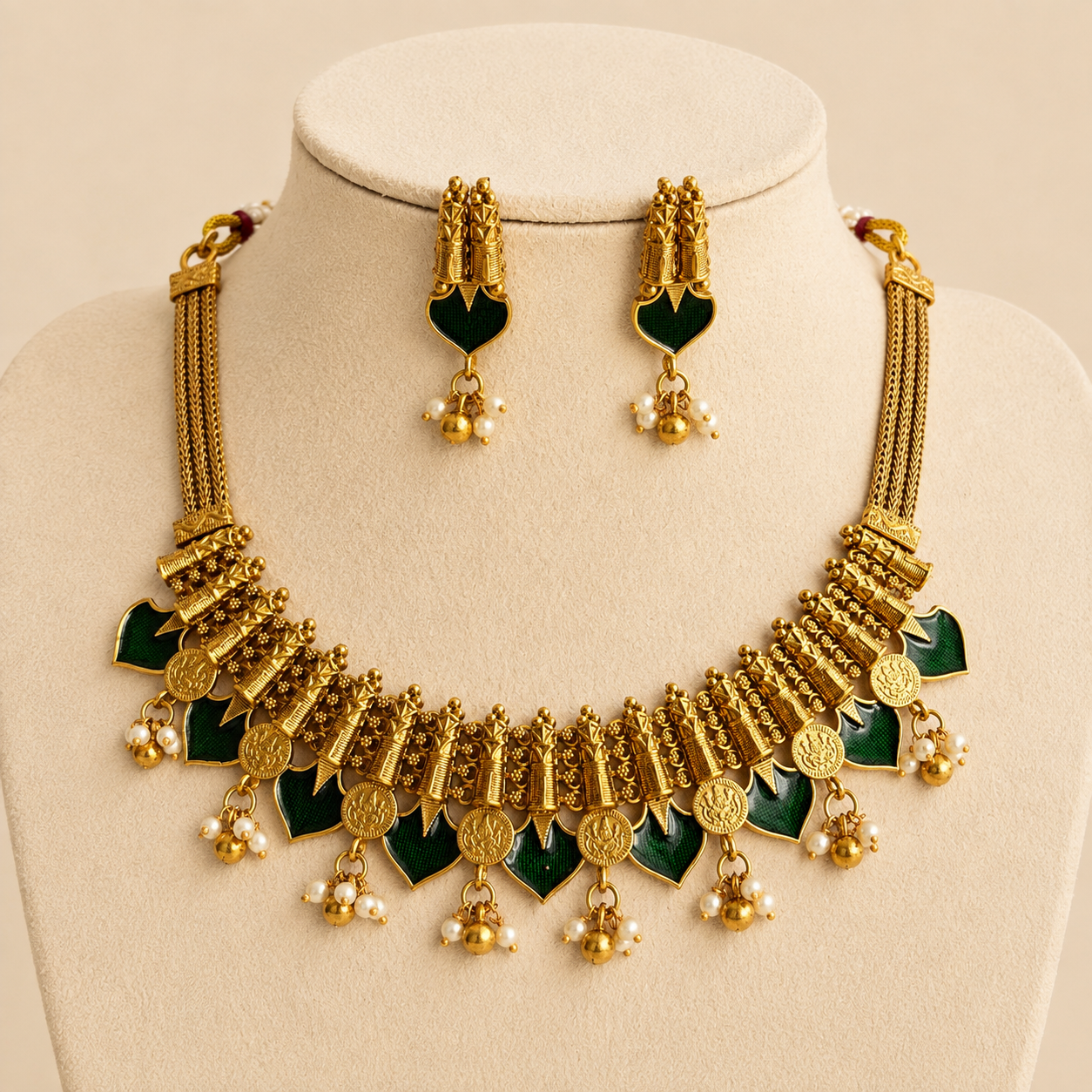 Green Palakka Coin Necklace Set