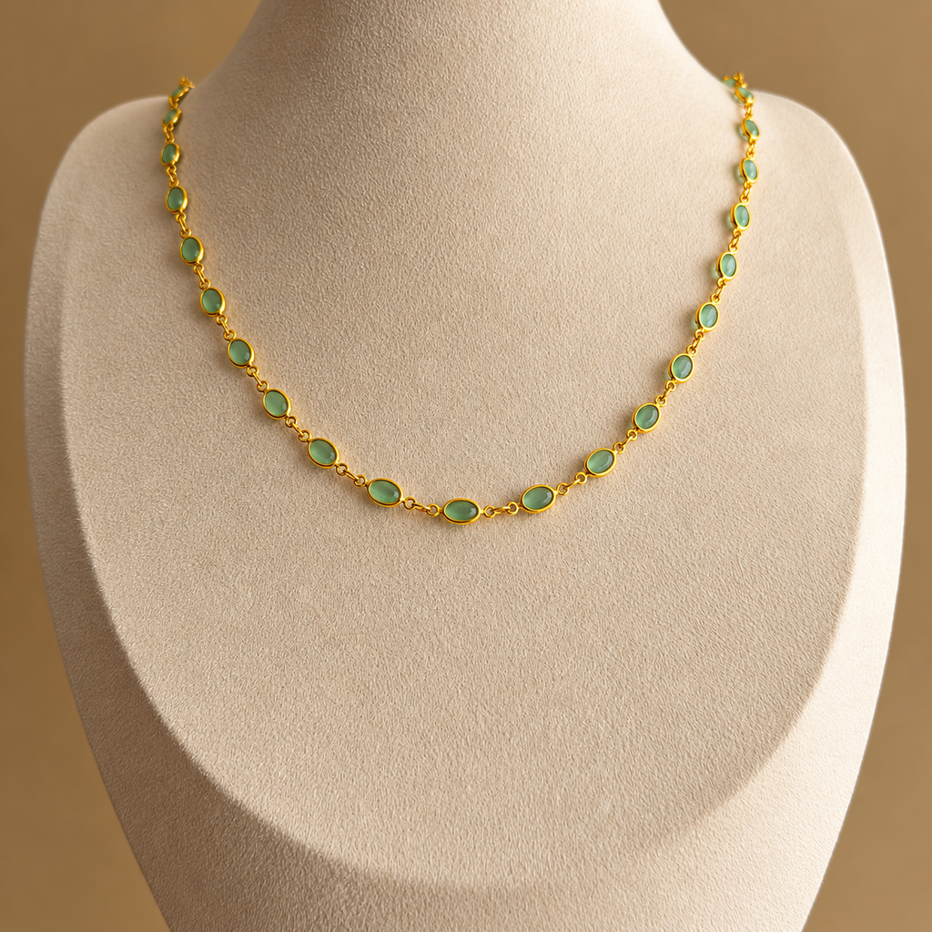 Parrot Green Stone Long Chain Necklace