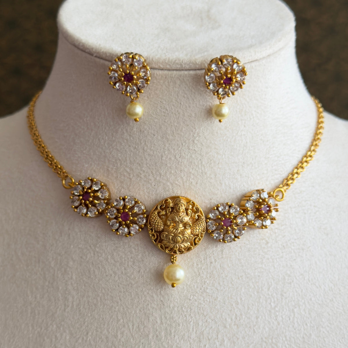 Lakshmi Temple Necklace & Earrings Set