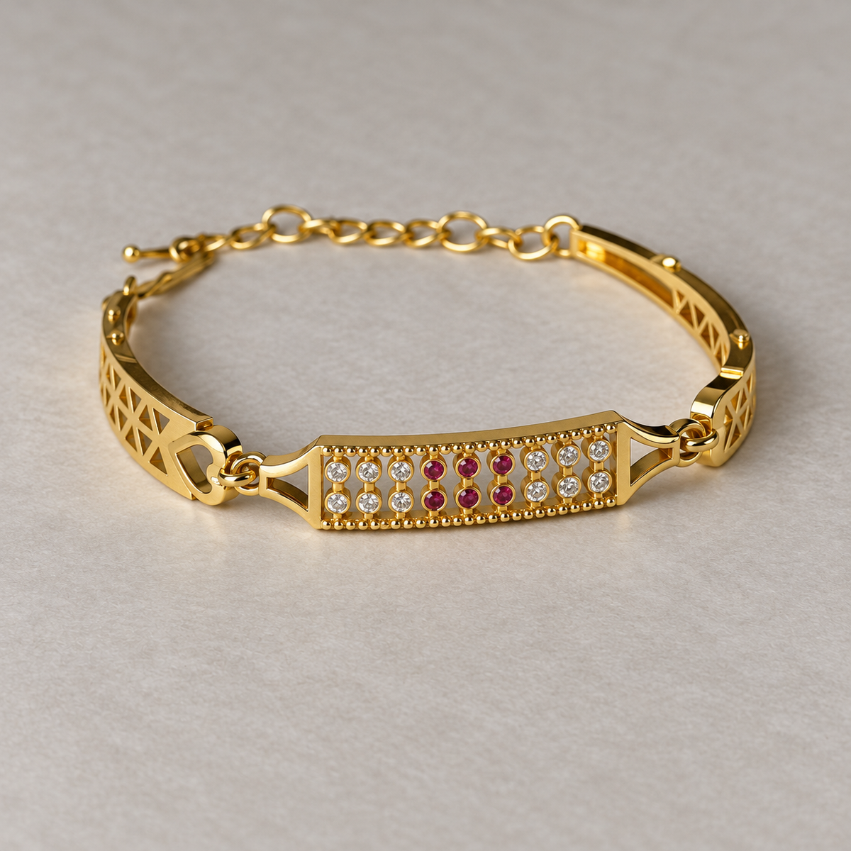 Gold ID Bracelet with Ruby & Diamond Crystal Panel