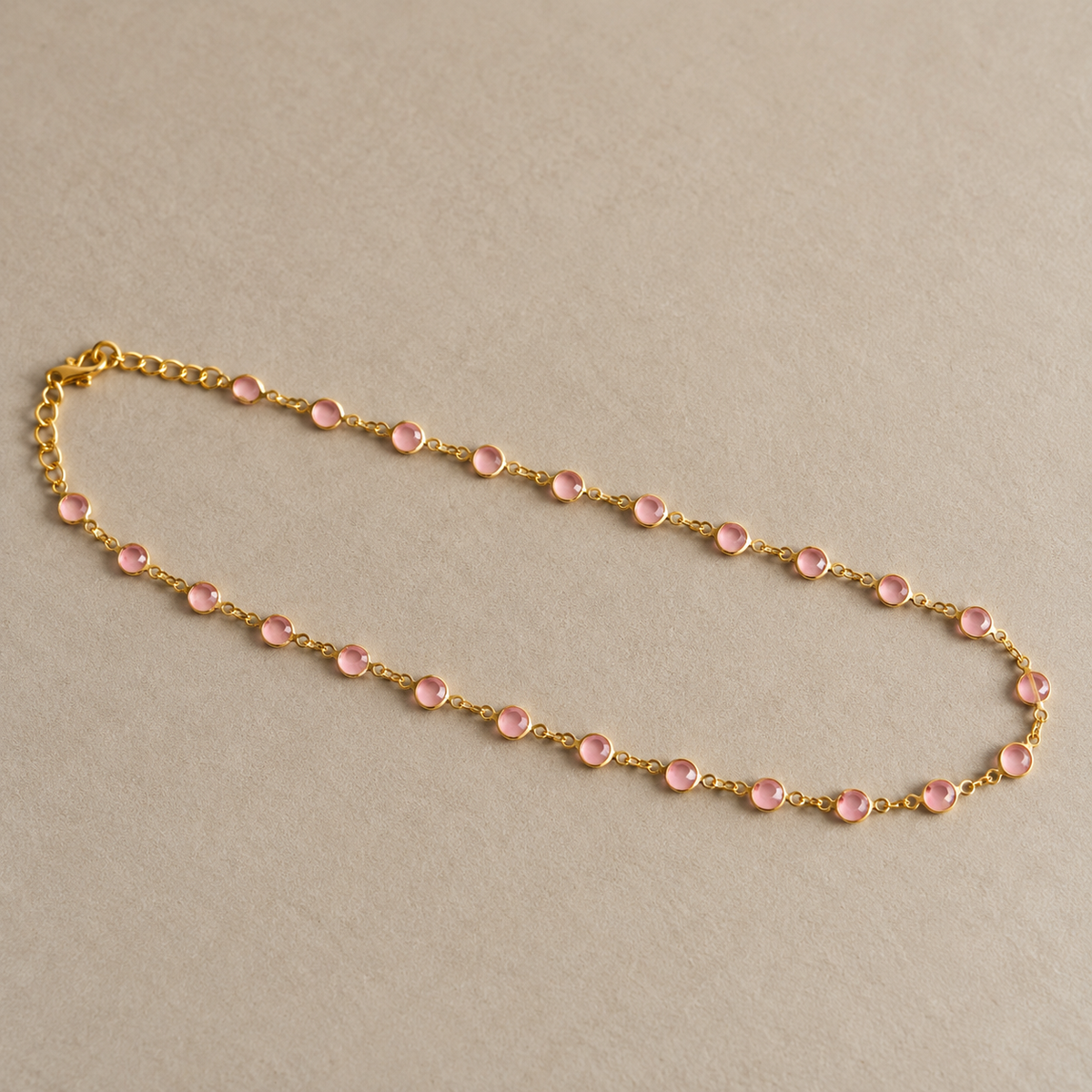 Pink Crystal Station Short Necklace