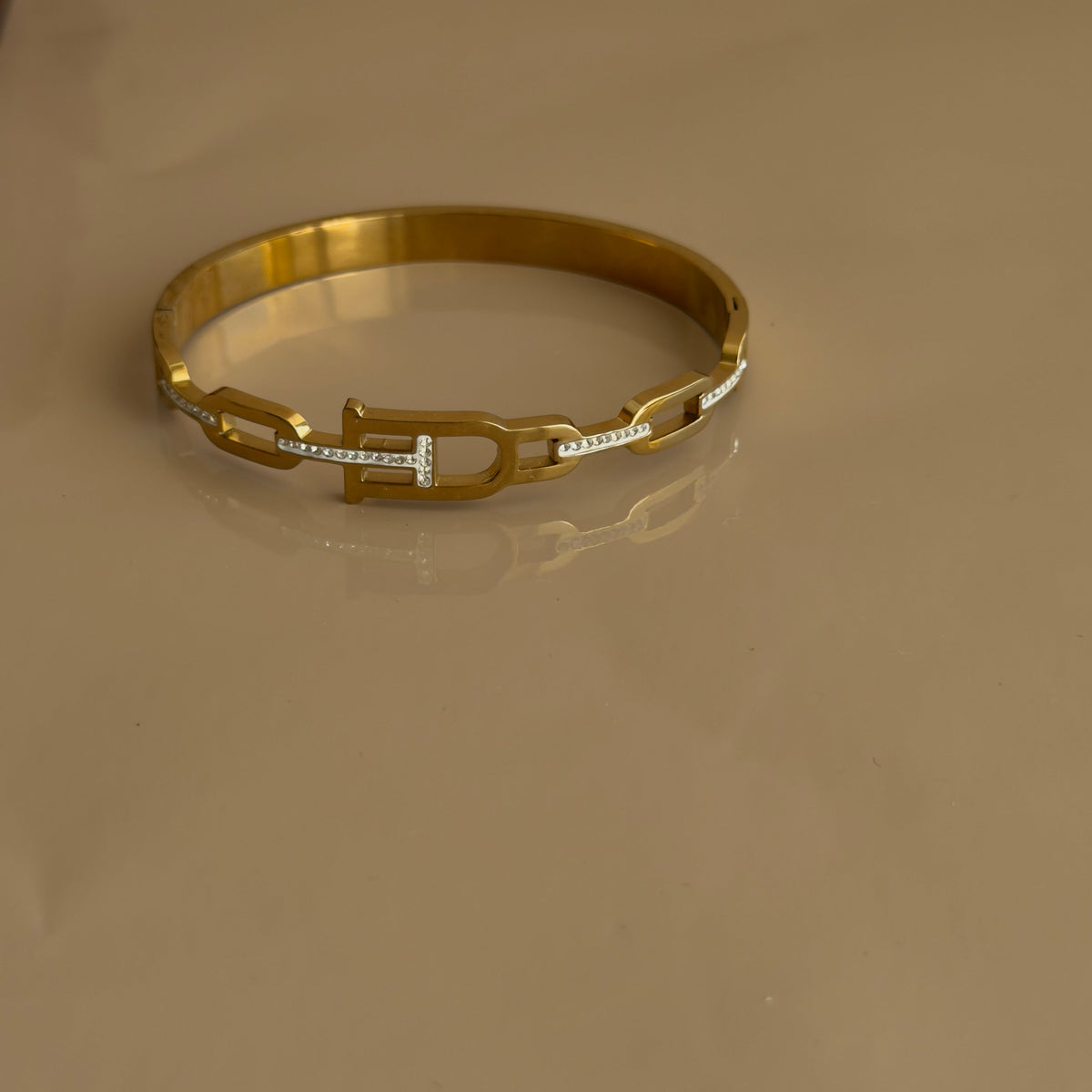 Gold Chain Link Diamond H-Clasp Bracelet