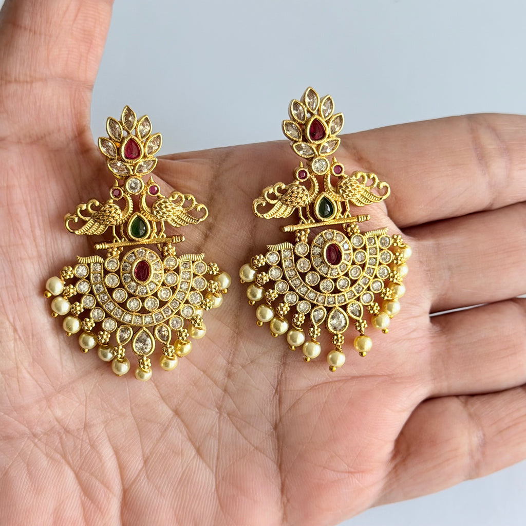 Temple Peacock Chandbali Earrings