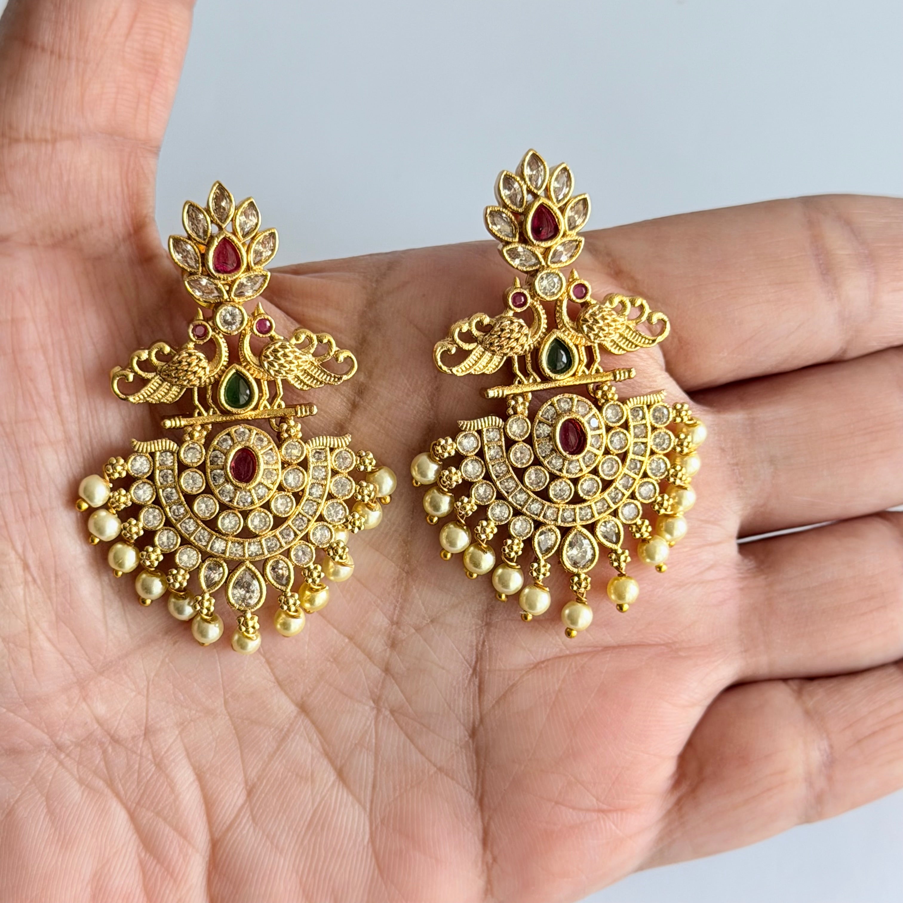 Temple Peacock Chandbali Earrings