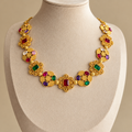 18K Gold Coated Navratna Filigree Necklace
