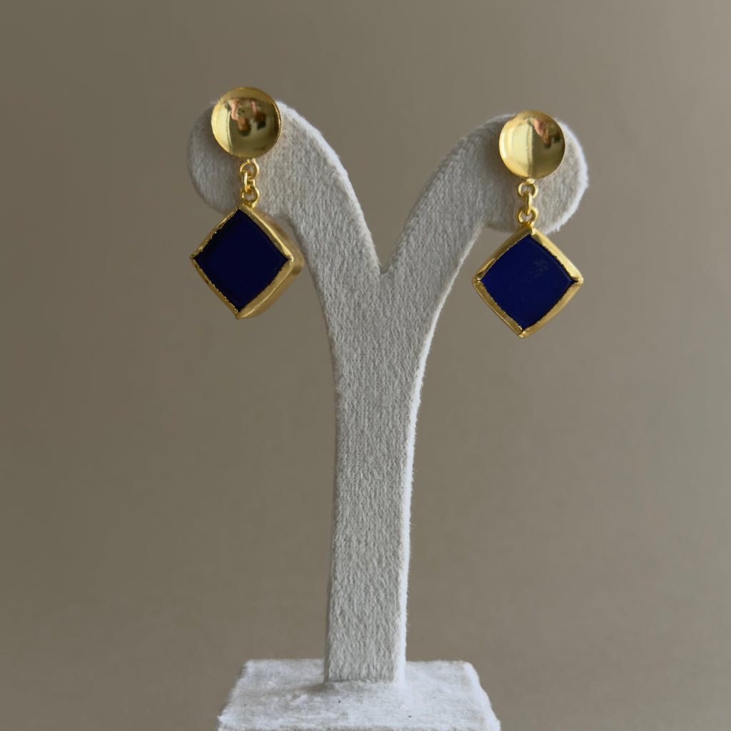 Navy Blue Geometric Enamel Necklace & Earrings Set