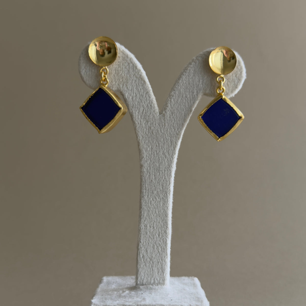 Navy Blue Geometric Enamel Necklace & Earrings Set