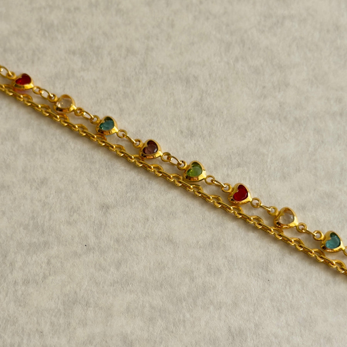 Multicolour Gemstone Heart Chain Bracelet