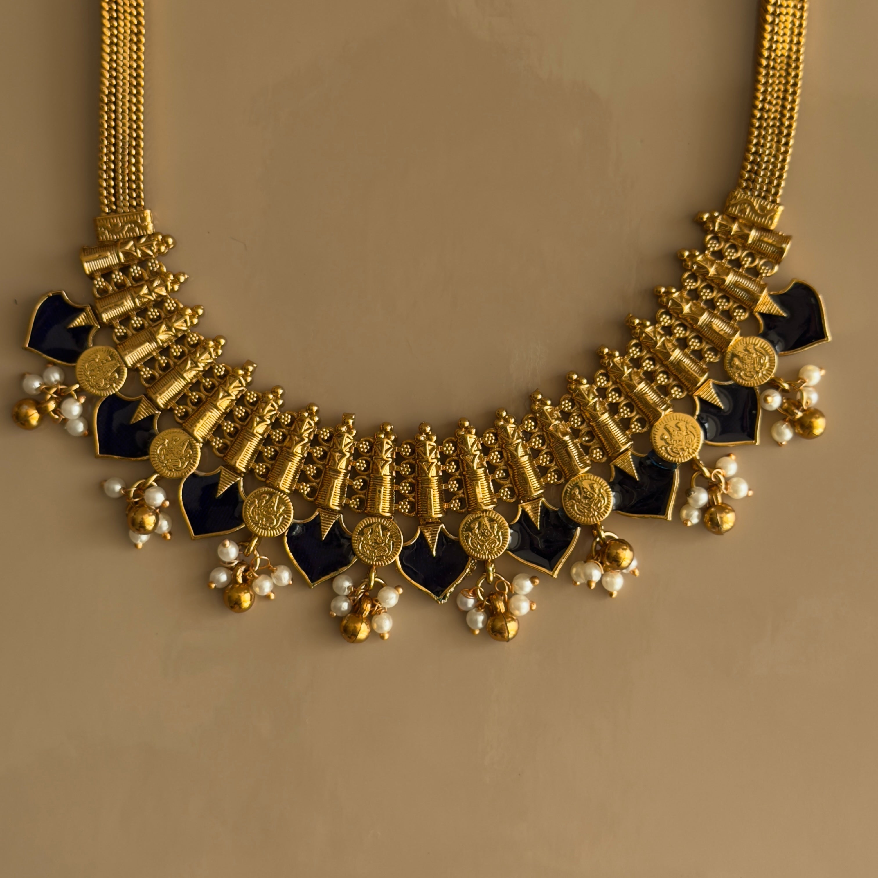 Navy Blue Palakka Coin Necklace