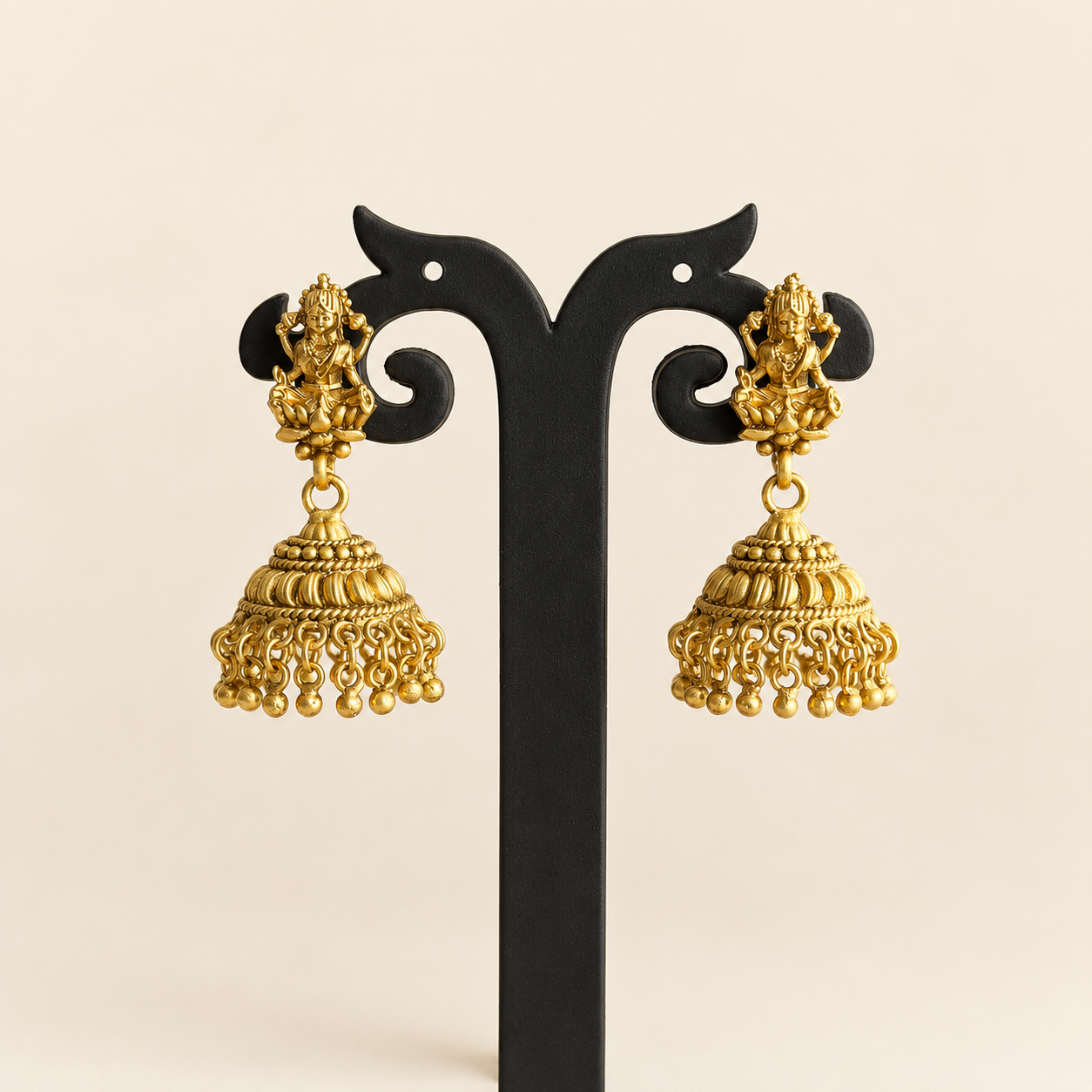 Antique Gold Lakshmi Temple Necklace Set with Jhumka Earrings