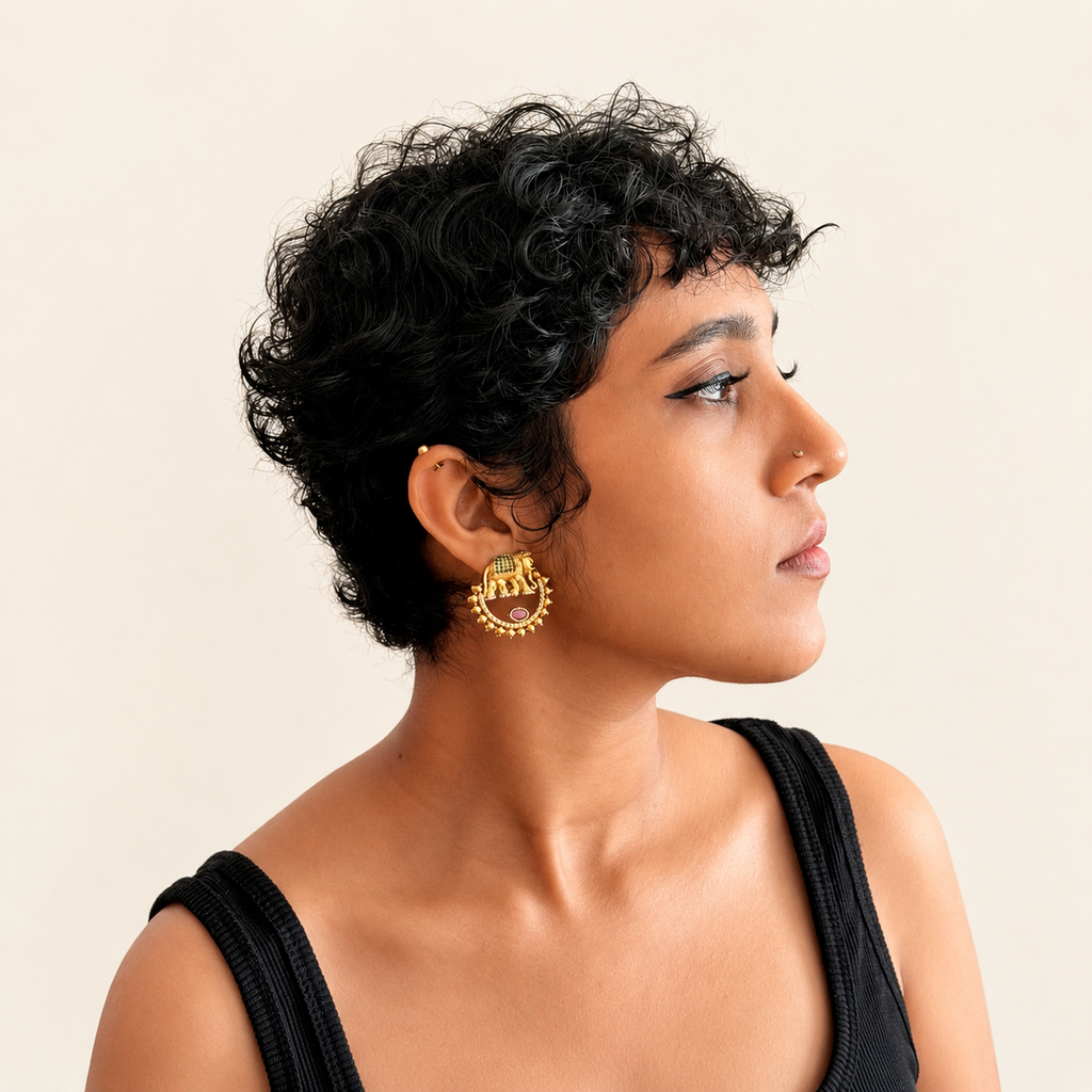 Temple Elephant Chandbali Earrings