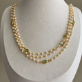 Triple Layered Pearl with Parrot Green Stone Necklace
