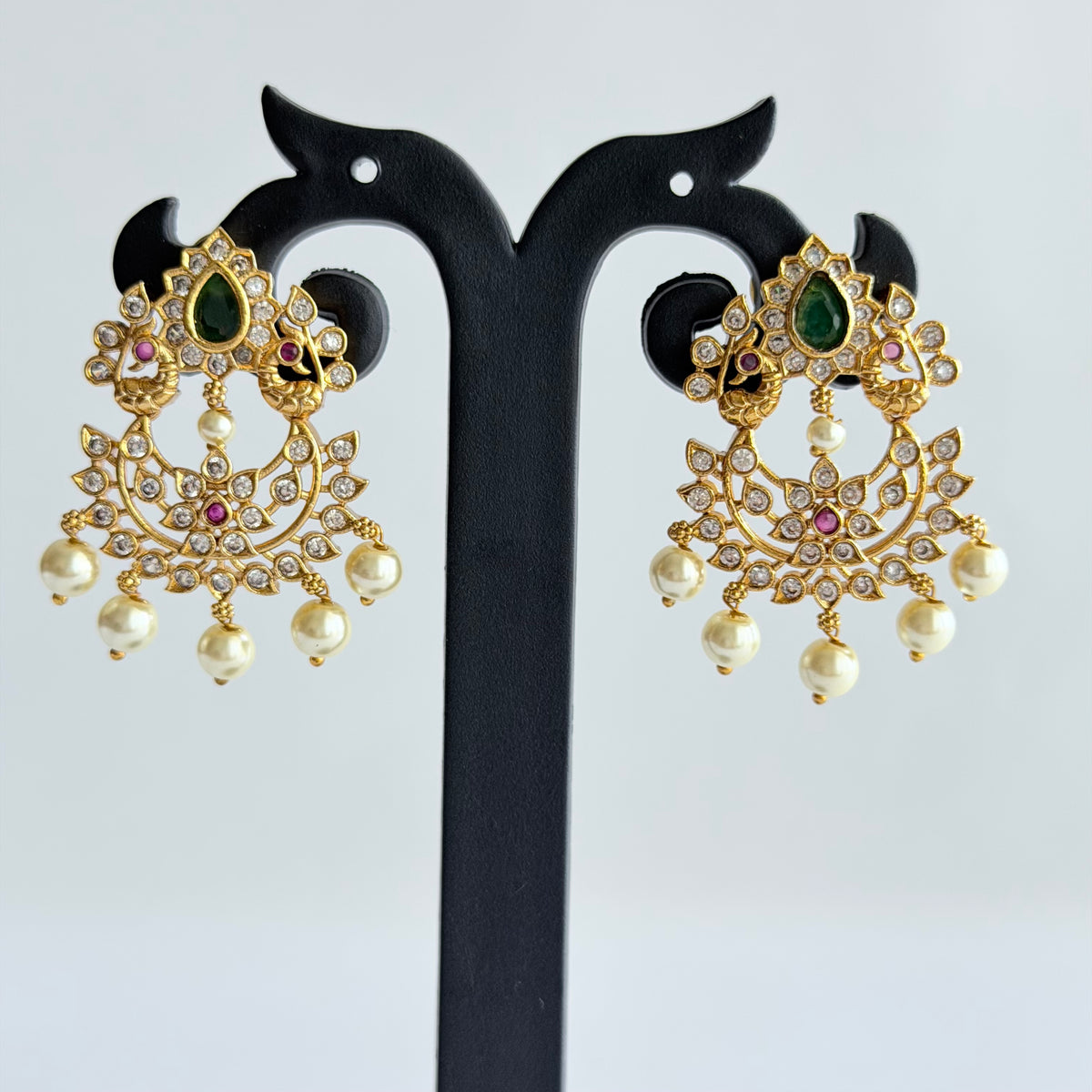 Emerald Pearl Chandbali Earrings