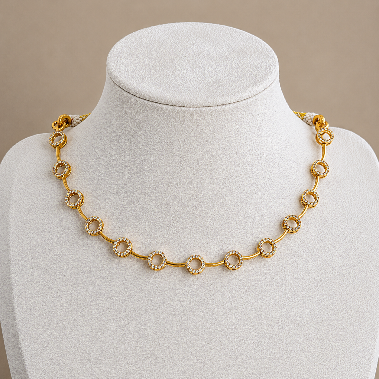 Gold Circle Link Necklace & Earrings Set with CZ Stones
