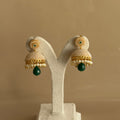 Pearl Jhumka Earrings with Emerald Green Drop