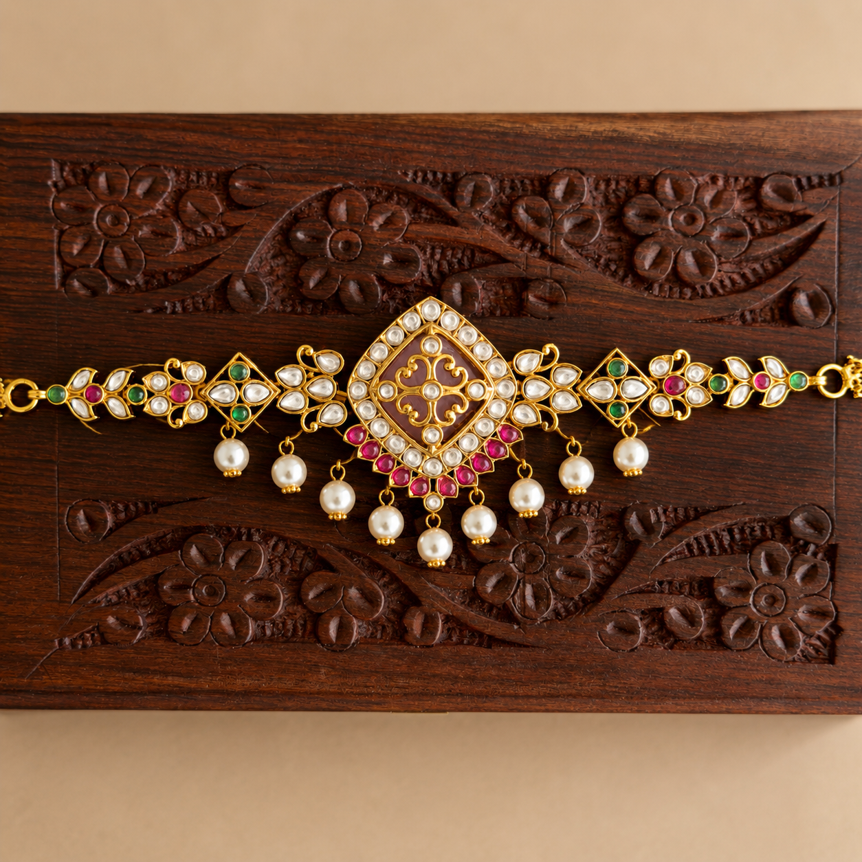 Kundan Diamond-Cut Necklace Set with Earrings