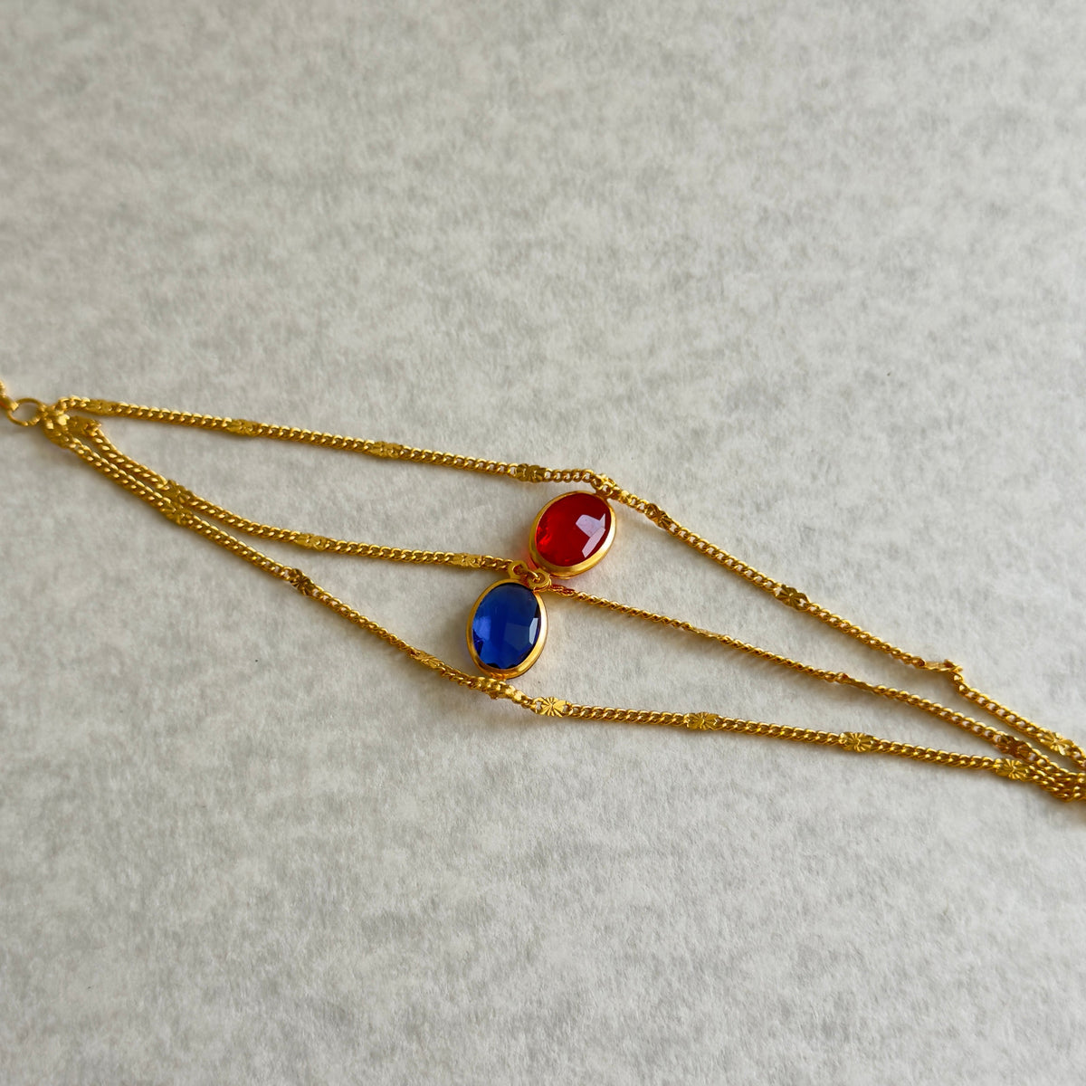 Ruby & Sapphire Oval Bezel Satellite Chain Bracelet