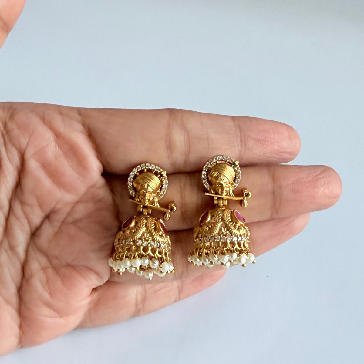 Krishna Jhumka Temple Earrings