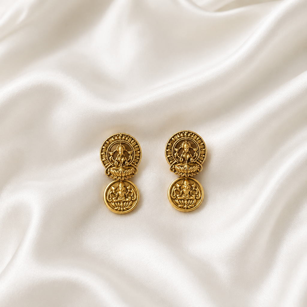 Lakshmi Coin Temple Necklace Set with Earrings
