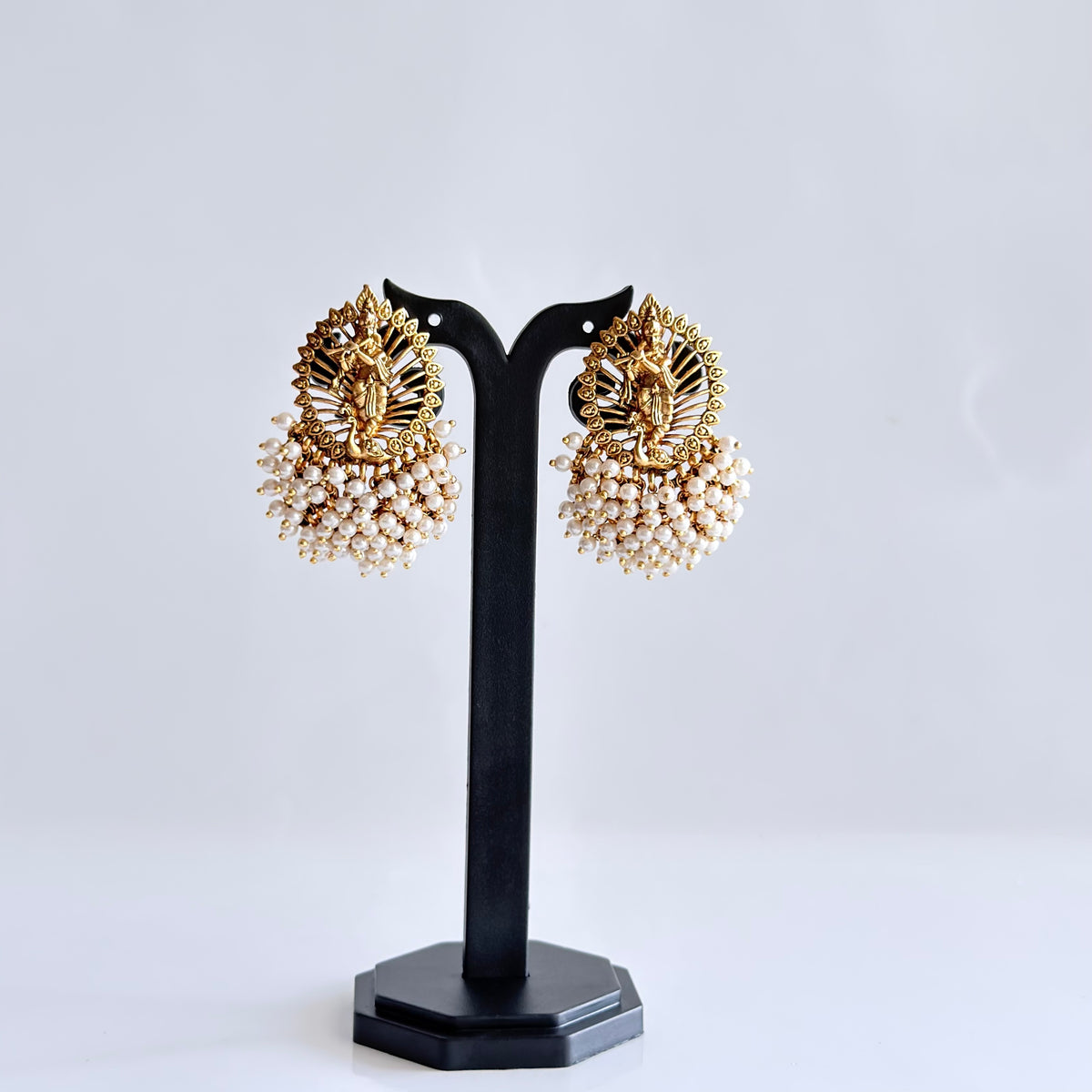 Krishna Temple Earrings with Pearl Drops
