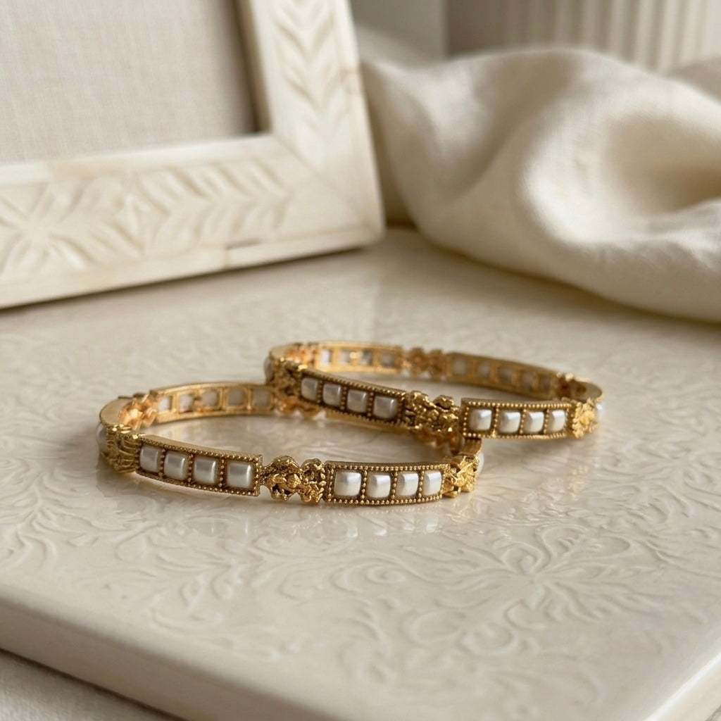 Pearl Temple Bangles – Antique Gold