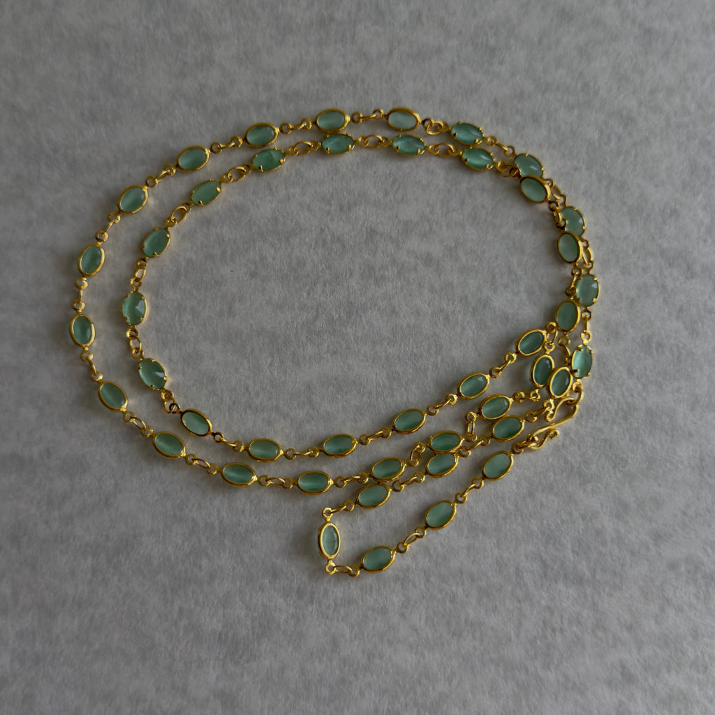 Parrot Green Stone Long Chain Necklace