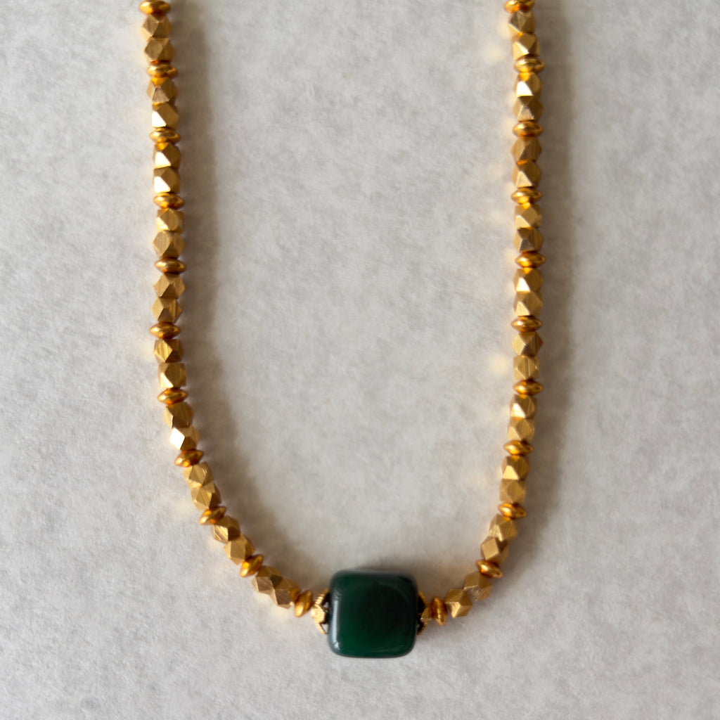 Antique Gold Beaded Necklace & Temple Stud Earrings Set