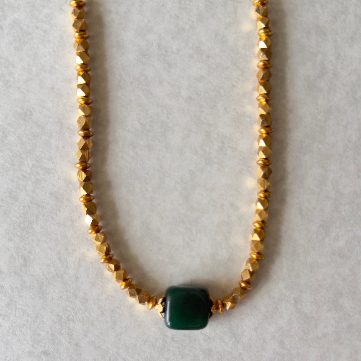 Antique Gold Beaded Necklace & Temple Stud Earrings Set
