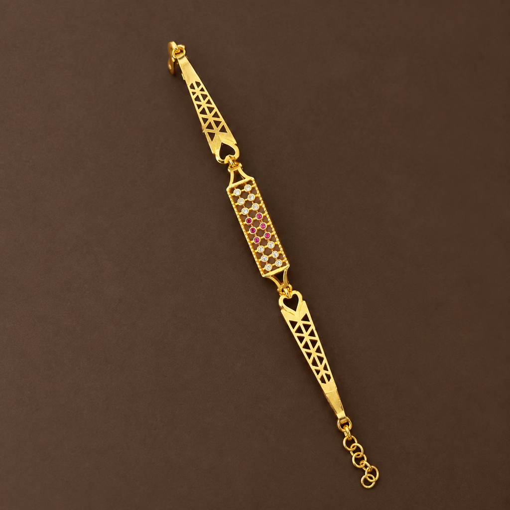 Gold ID Bracelet with Ruby & Diamond Crystal Panel