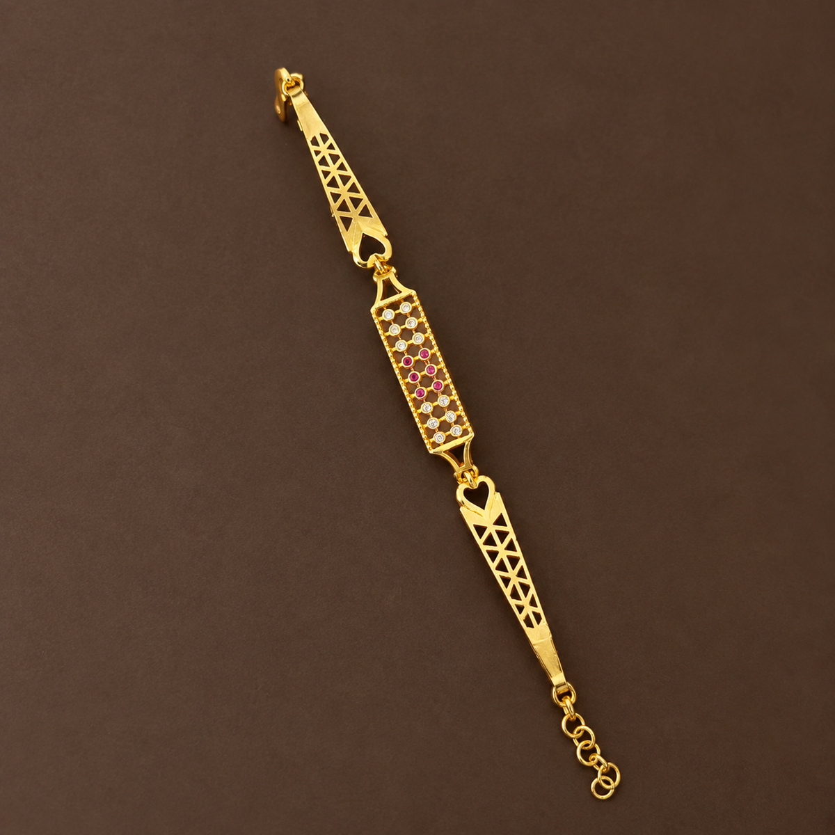Gold ID Bracelet with Ruby & Diamond Crystal Panel