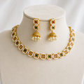 Pearl Square Motif Necklace Set with Jhumka Earrings