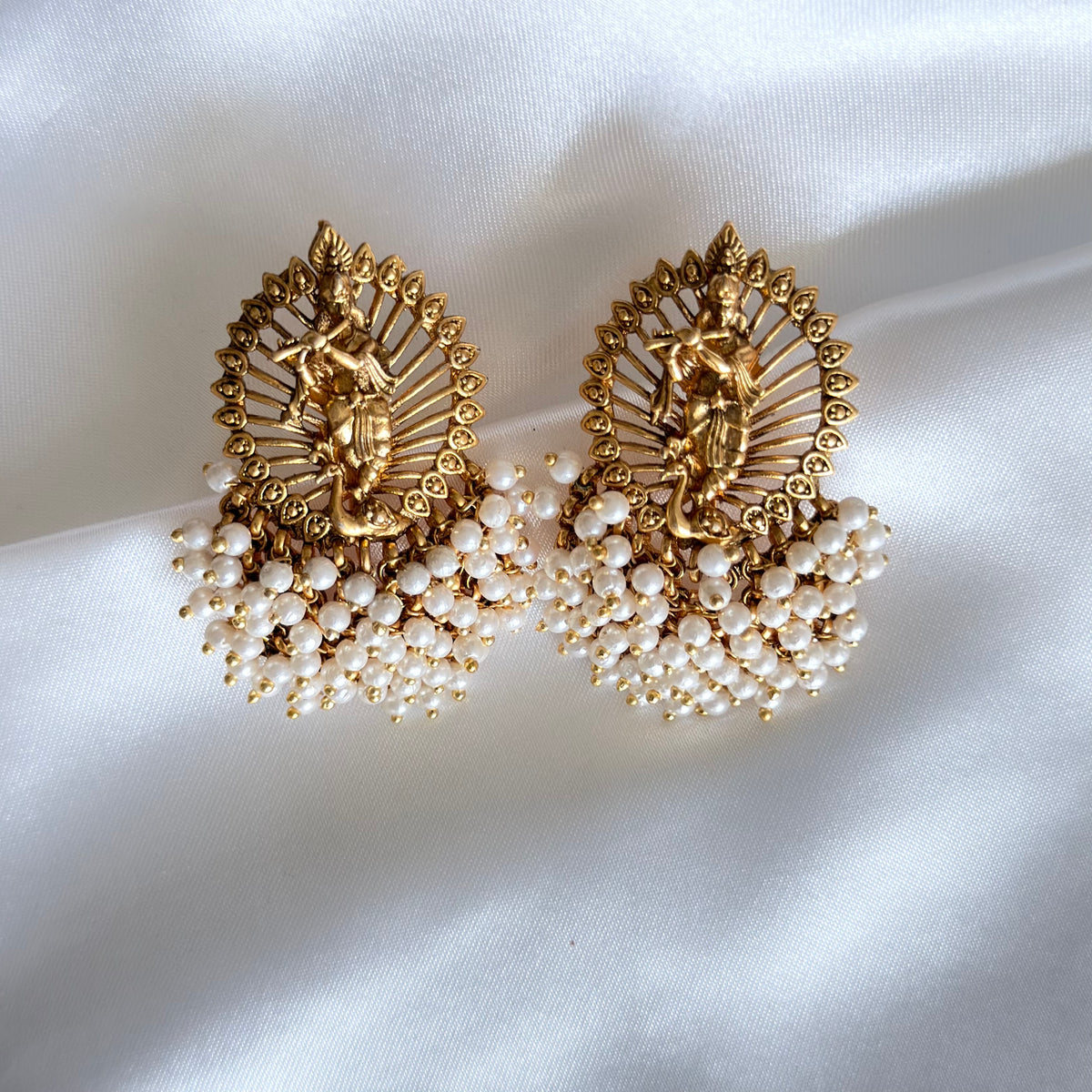Krishna Temple Earrings with Pearl Drops