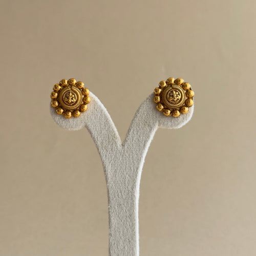 Antique Gold Beaded Necklace & Temple Stud Earrings Set