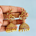 Peacock Jhumka Earrings with Ruby & Pearl