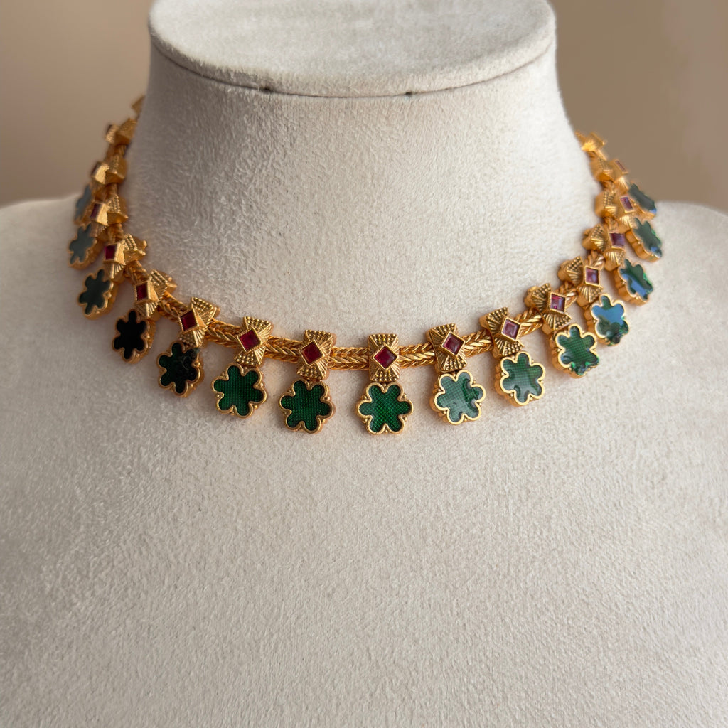 Green Enamel Palakka Necklace & Earrings Set