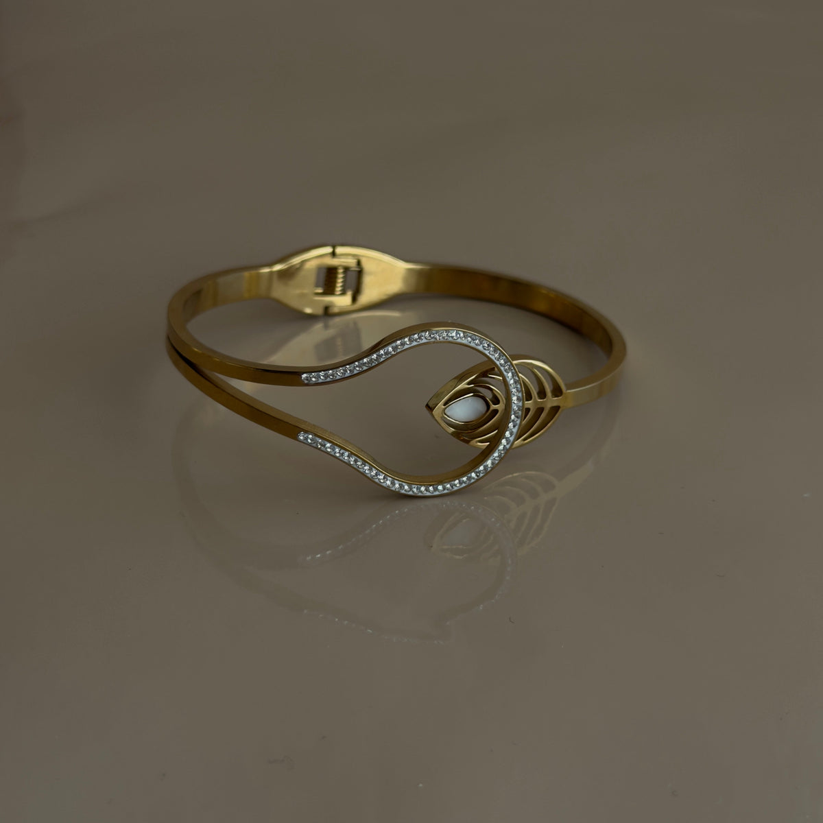 Gold Lotus Eye Diamond Kada Bracelet