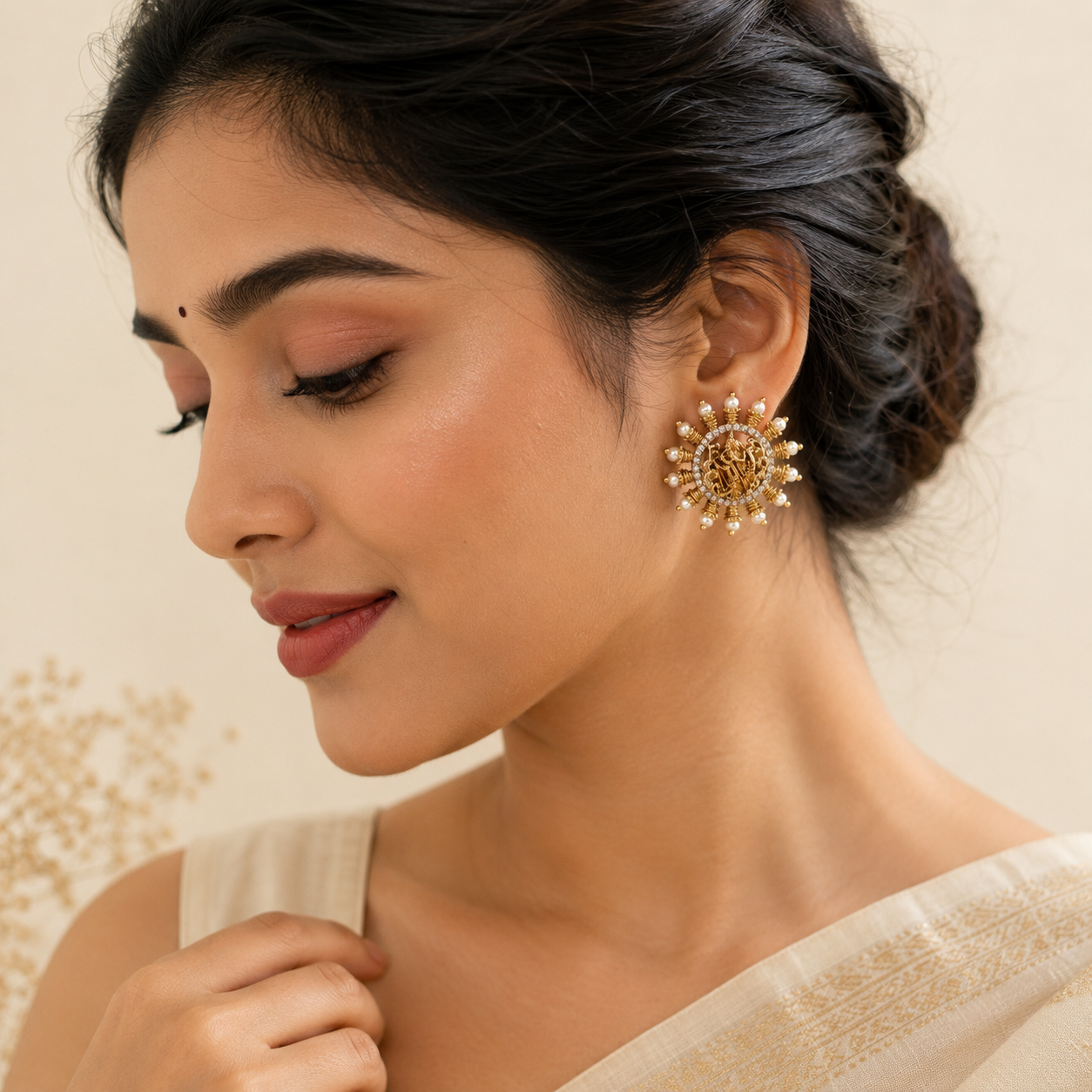 Radha Krishna Temple Stud Earrings